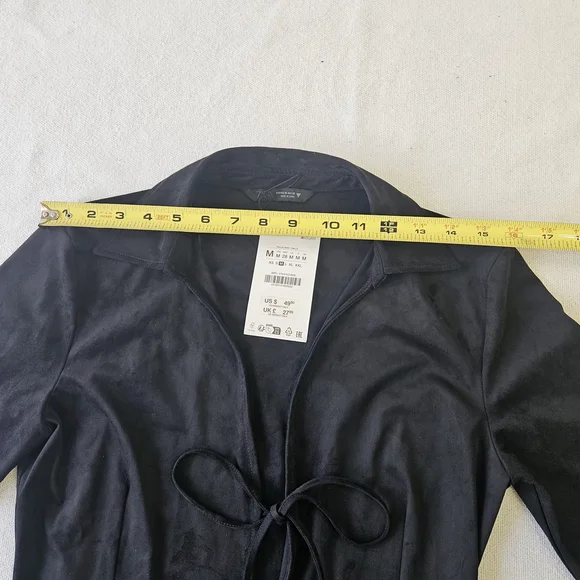 Zara Women Black Collared Long Sleeve Viscose Blazer Drawstring 90s Size M - Picture 5 of 10